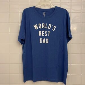 PJ Place, large graphic sleep tee. Blue, rib knit crew neck. Tag-lees label